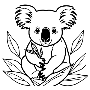 Koala eating eucalyptus leaves coloring page