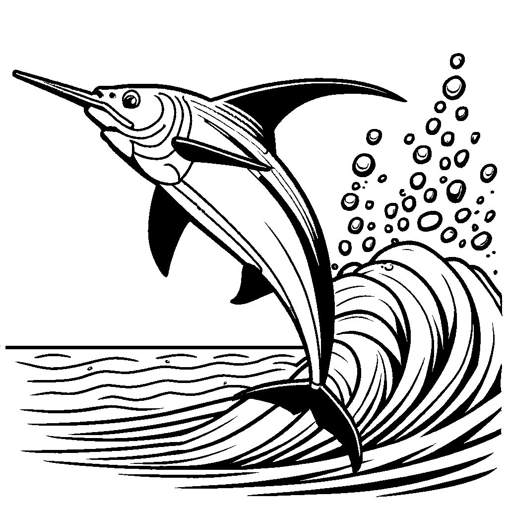 Swordfish coloring page leaping out of water