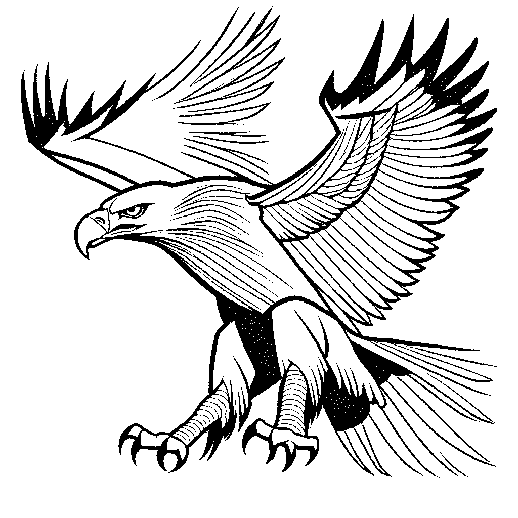 Majestic angry eagle outline coloring page for kids
