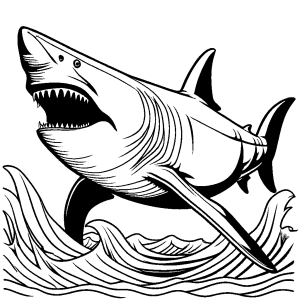 Massive megalodon shark with visible fins underwater coloring page