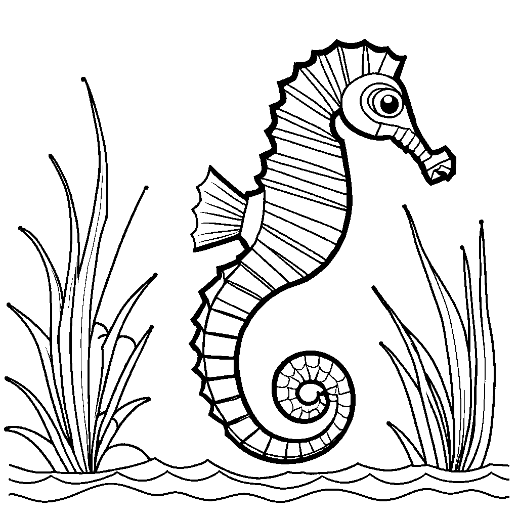 Minimalist seahorse illustration for coloring