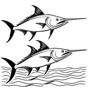 Black and white drawing of a Swordfish for coloring