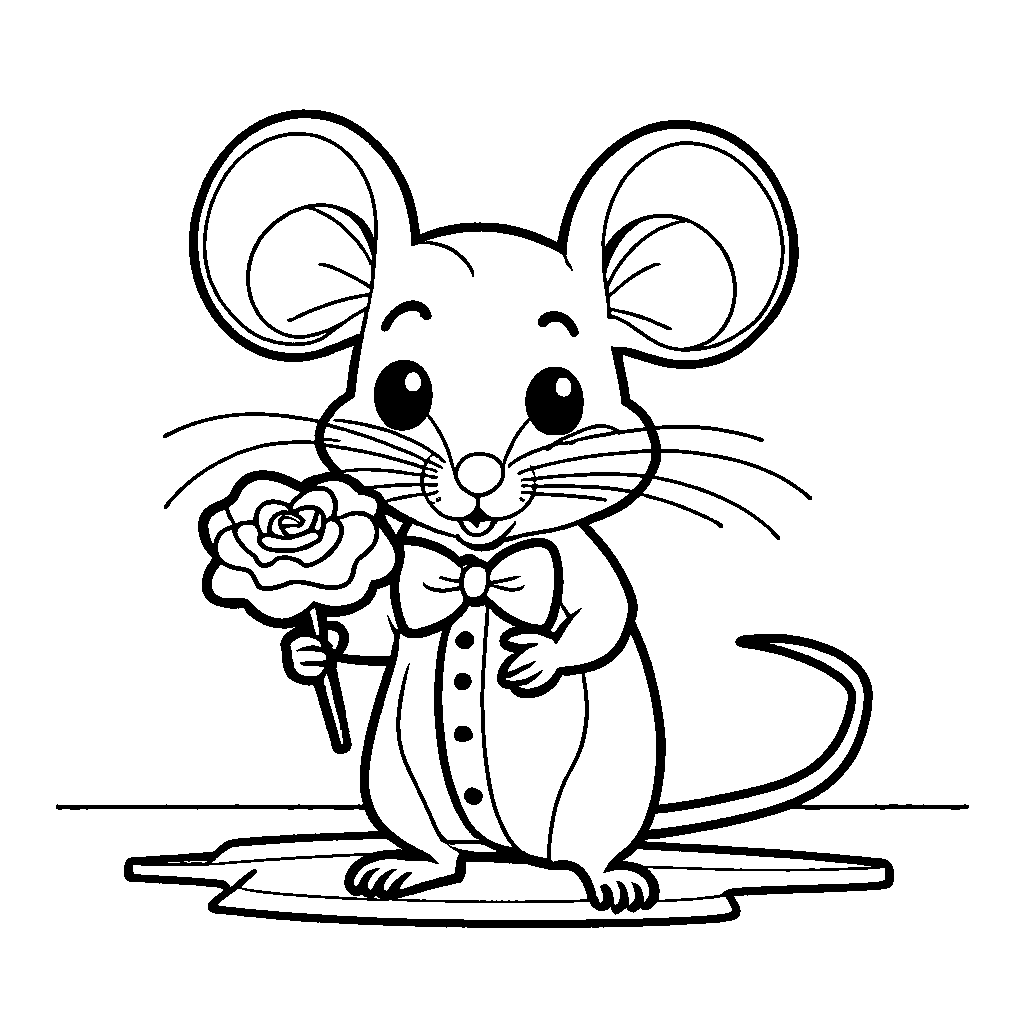 Mouse with bow tie and flower coloring page