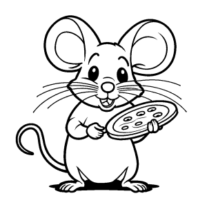 Mouse holding cheese coloring page