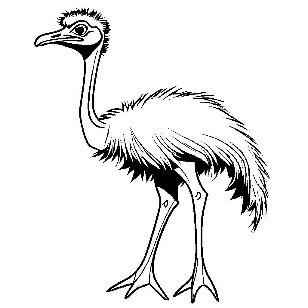 Ostrich head and neck with feathery body coloring page