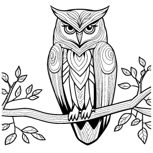 Owl sitting on a tree branch coloring page