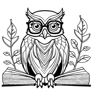 Smart owl wearing glasses coloring page