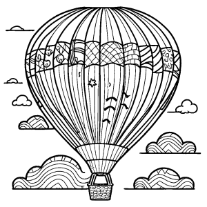 Cute patterned hot air balloon floating in the air