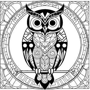 Geometric patterned owl coloring page