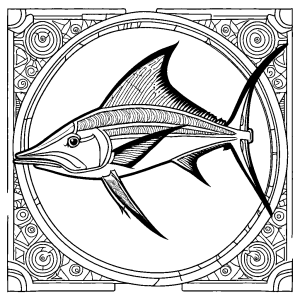Detailed Swordfish illustration with patterns to color
