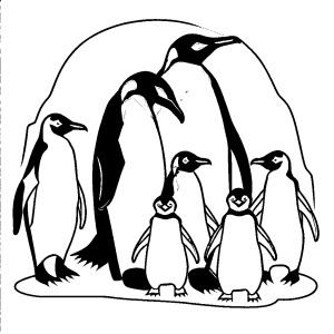 Penguin family with parent penguin and chicks coloring page