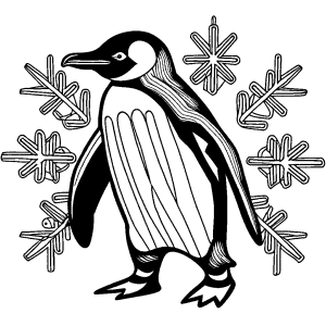 Penguin standing in front of large snowflake coloring page