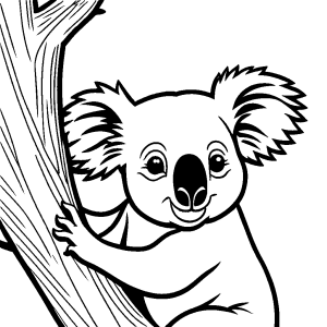 Realistic koala with a playful expression climbing a eucalyptus tree