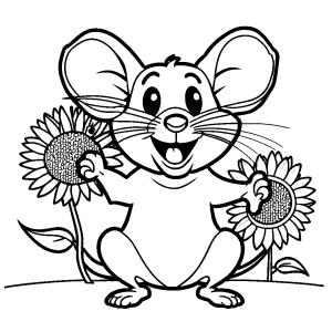 Mouse holding sunflower seed coloring page