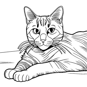 Realistic cat laying down coloring page