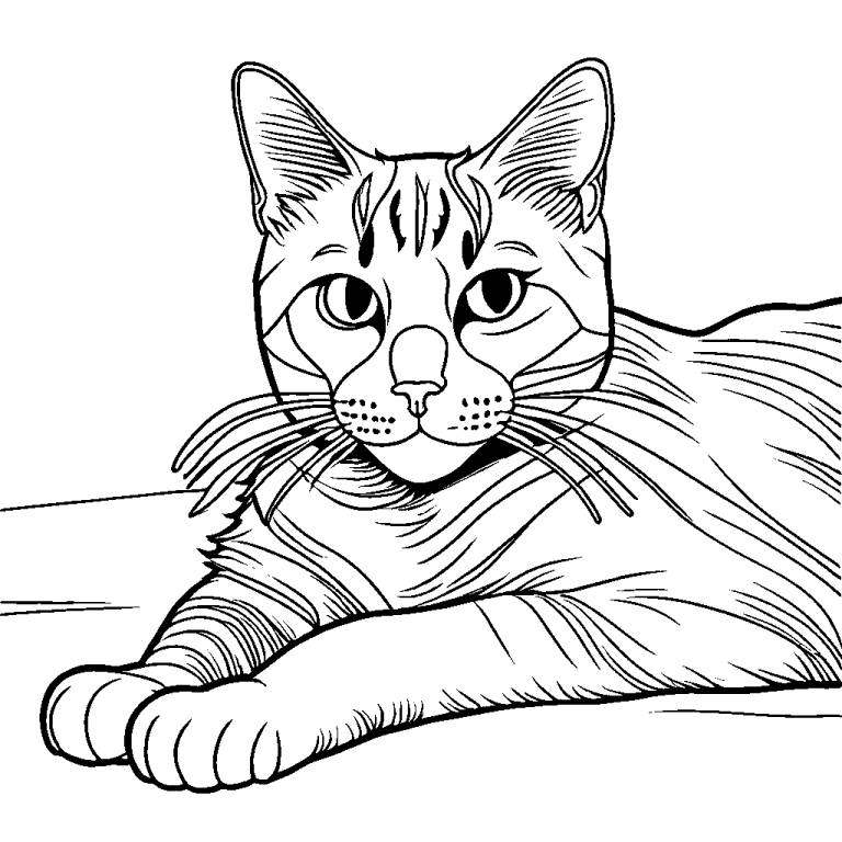 Realistic cat laying down coloring page Lulu Pages