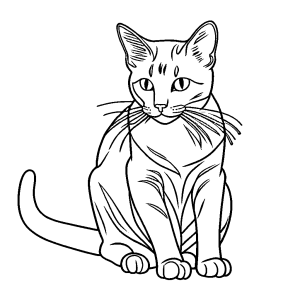 Realistic cat sitting coloring page
