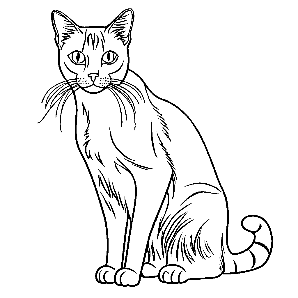 Realistic cat standing coloring page