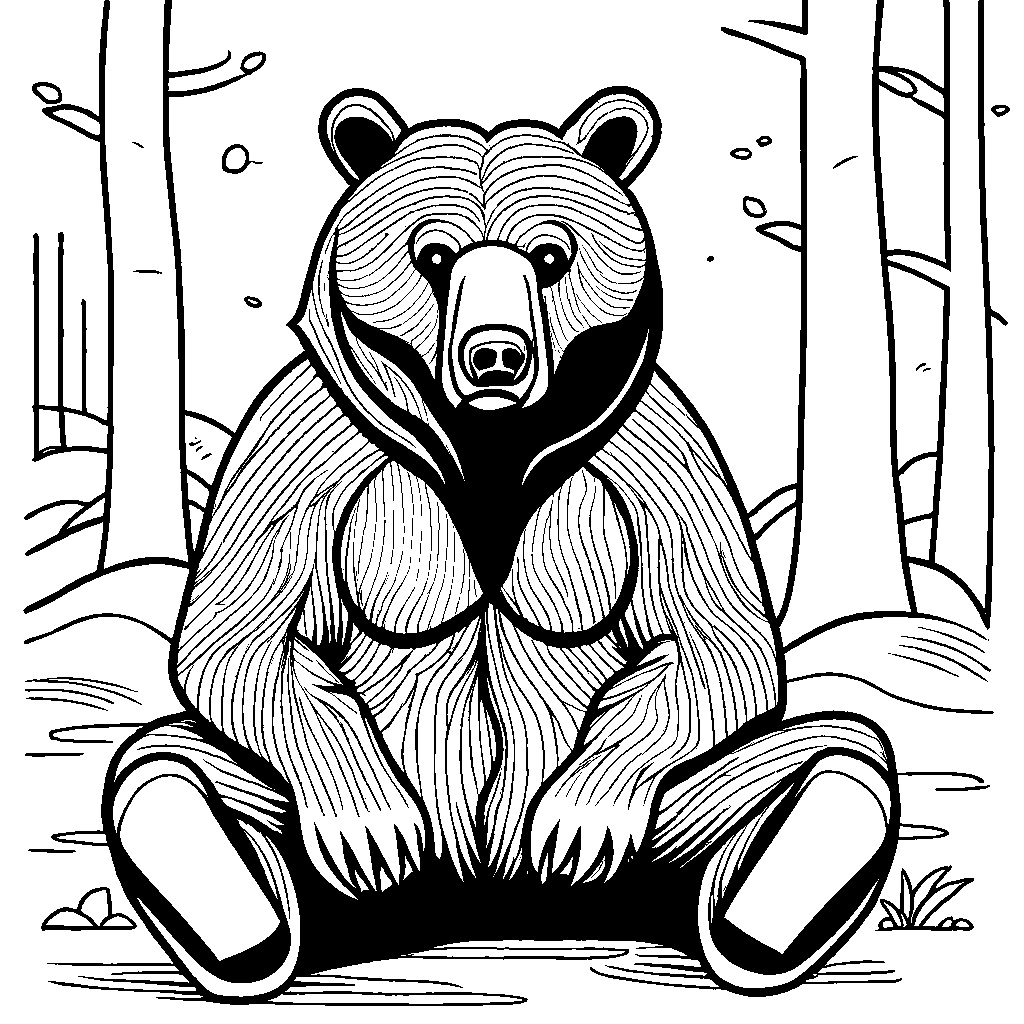 Bear sitting with relaxed expression coloring page