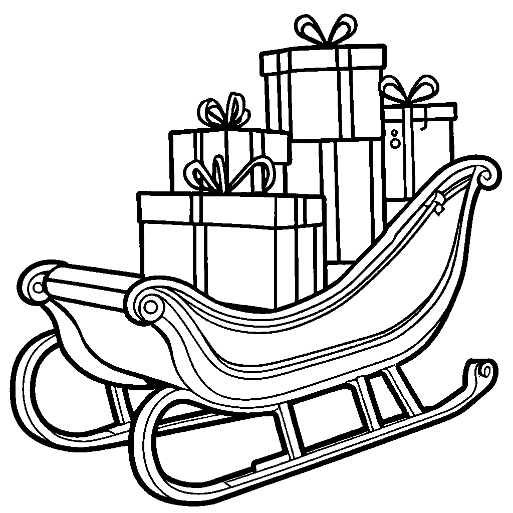 Retro sleigh filled with presents coloring page