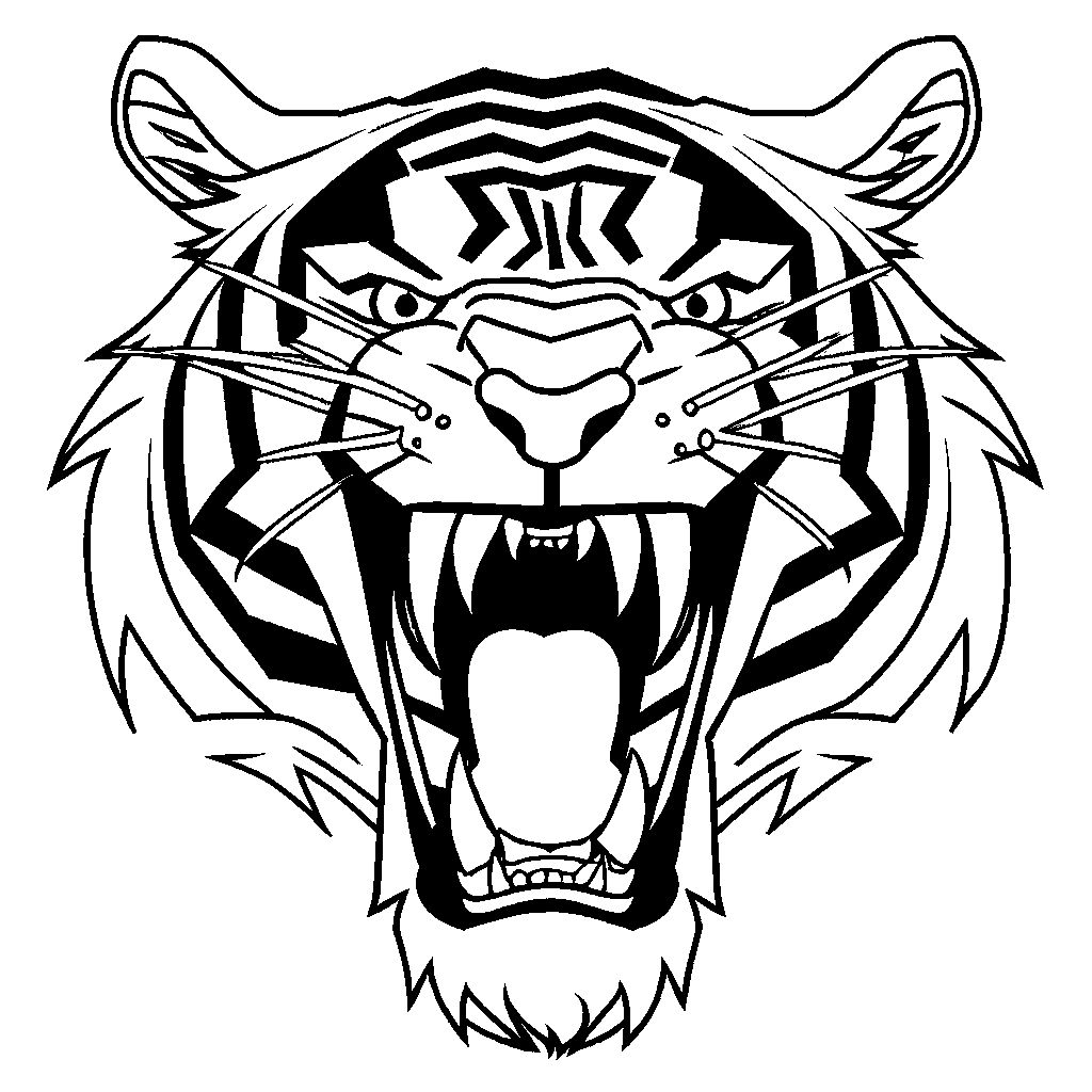 Roaring tiger coloring page with sharp teeth and bold stripes