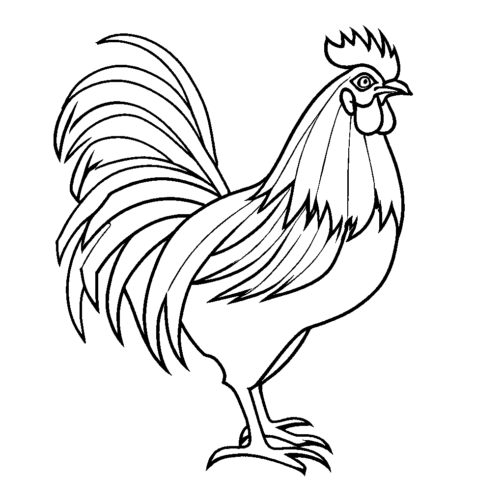 Simple rooster drawing with tail and beak