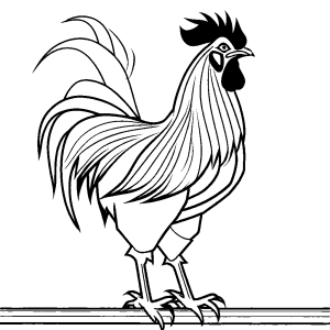 Rooster with prominent comb standing on a fence