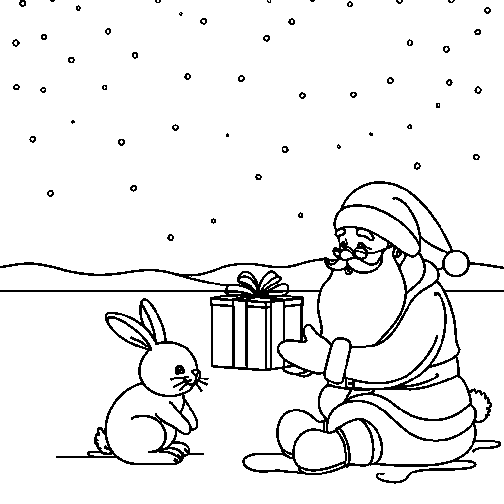 Santa Claus and cute bunny coloring page