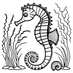 Seahorse with seashells coloring page Lulu Pages