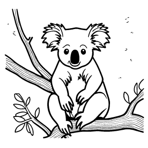 Koala sitting on a branch coloring page