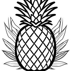 Pineapple outline with leaves coloring page