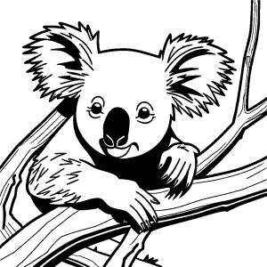 Koala sleeping on tree branch coloring page