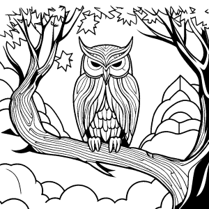Owl sleeping peacefully on a branch coloring page