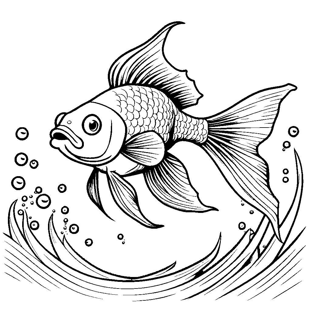 Smiling goldfish coloring page