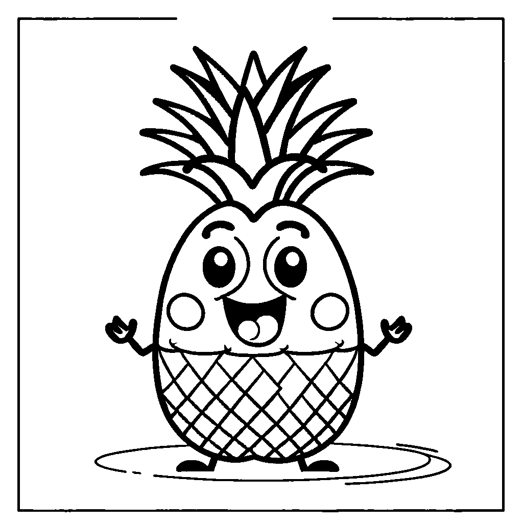 Happy pineapple with smiling face coloring page