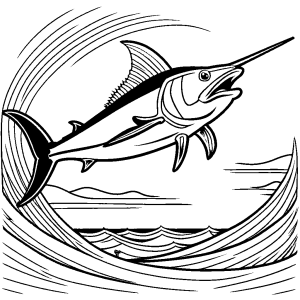 Swordfish outline with ocean background coloring page