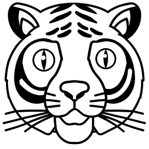 Tiger face coloring page with big eyes and whiskers