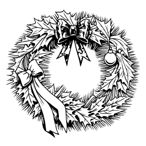 Traditional holiday wreath with red bow coloring page