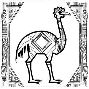 Tribal-inspired ostrich with geometric patterns coloring sheet