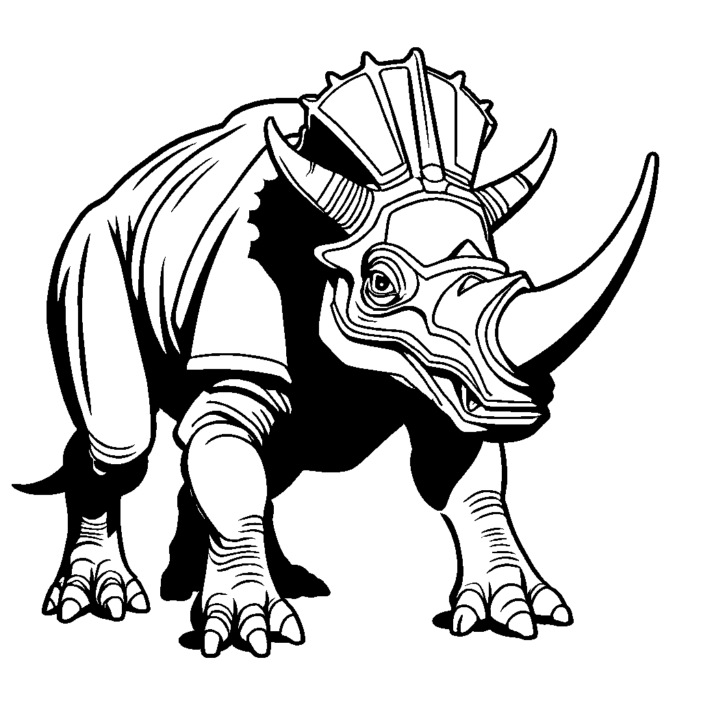 Uncolored Triceratops illustration for coloring