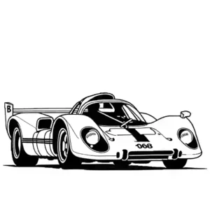 Black and white sketch of 1968 Porsche 908 - LH-004 racing car for coloring page