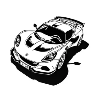 Black and white illustration of a 2018 Lotus Exige - LOTUS EXIGE CUP 430 TYPE 25 coloring page