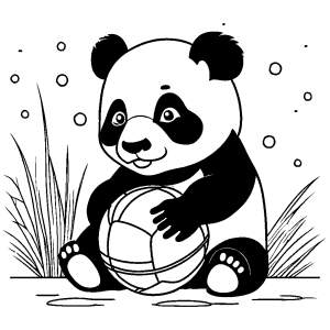 Baby panda playing with a ball coloring page