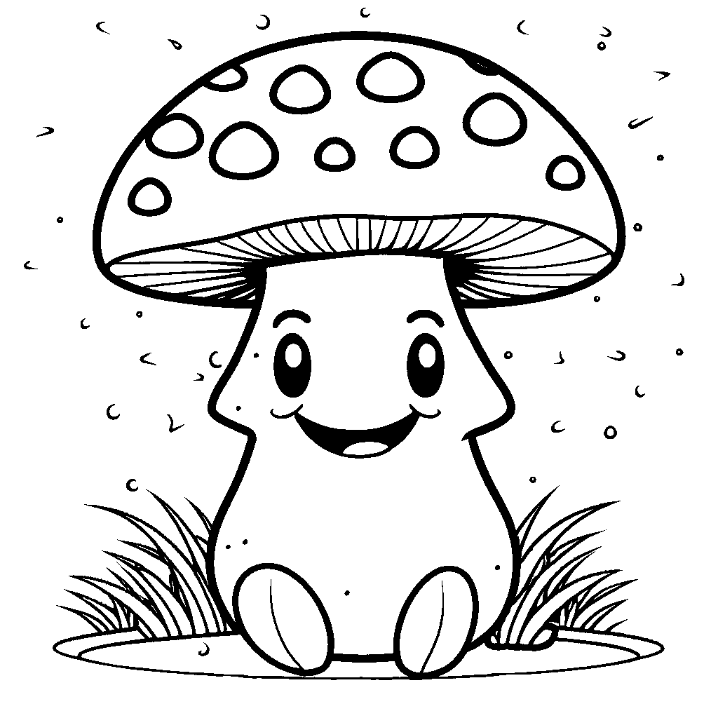 Happy Mushroom with Adorable Shape Coloring Page