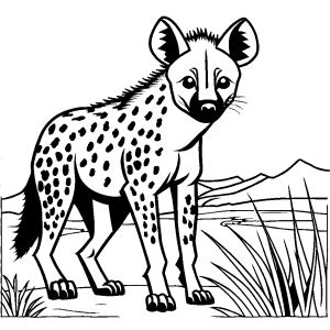 Hyena pup exploring the African landscape with excitement coloring page