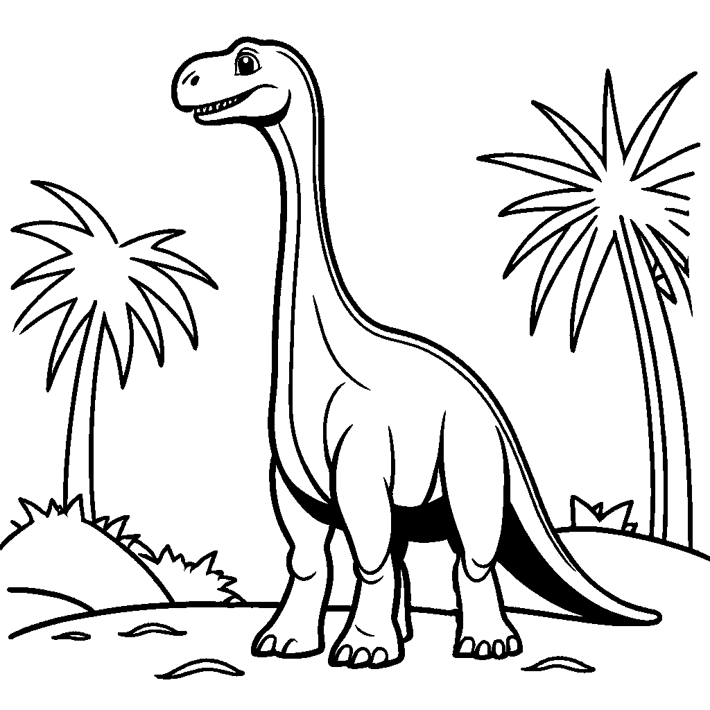 Gentle Apatosaurus Dinosaur Outline Drawing for Coloring coloring page