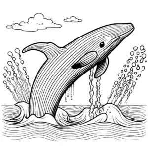 Illustration of a blue whale Jumping from the water, perfect coloring page
