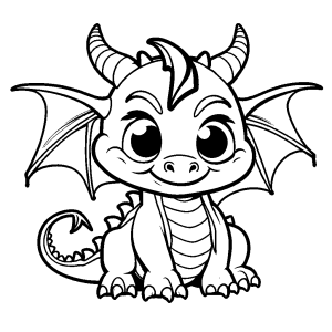 Charming drawing of a baby dragon with horn and round belly for coloring fun coloring page
