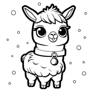 Cute baby llama with small bell around its neck coloring page