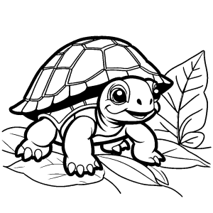 Cute baby turtle crawling on a leaf coloring page